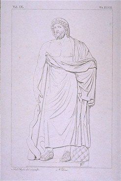 Engraved drawing of a standing man in long classical robes, which the slide labels with Egypt and Imhotep