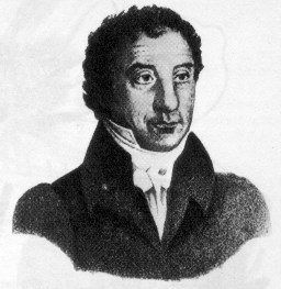 Engraved portrait of F. Sertürner, a man in a high white collar and dark coat